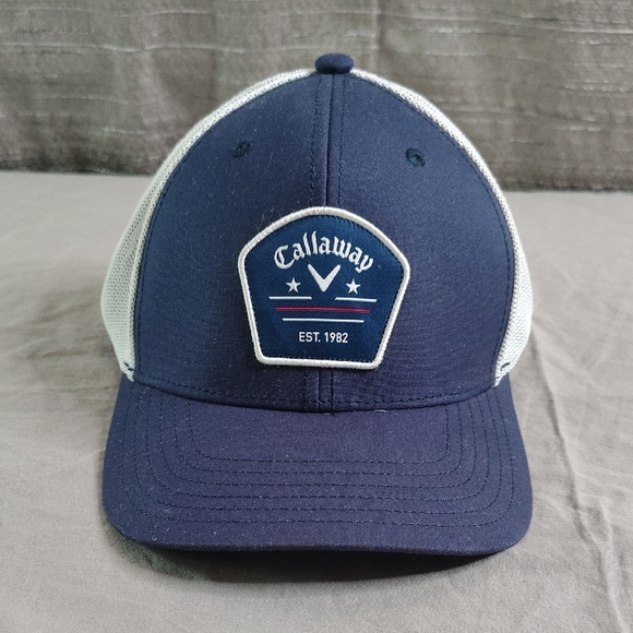 Callaway Other - Callaway Mesh Hat Cap Strap Back White Blue Adjustable Golf Baseball Patch Logo